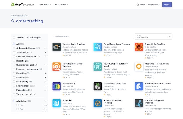 app downloads: order tracking