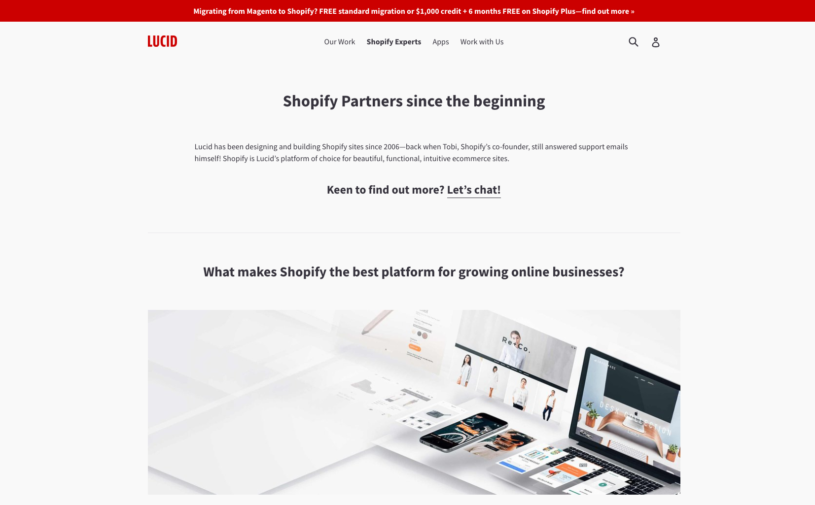 Becoming a Shopify Expert: Lucid Shopify landing page