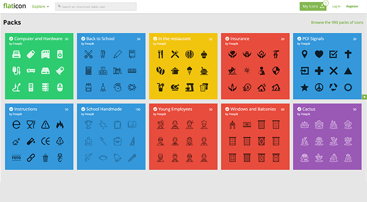 Best resources for downloading icon packs: FlatIcon