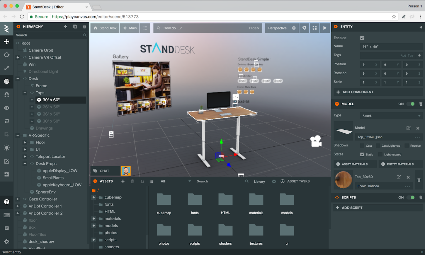 Building a VR shopping experience: PlayCanvas editor