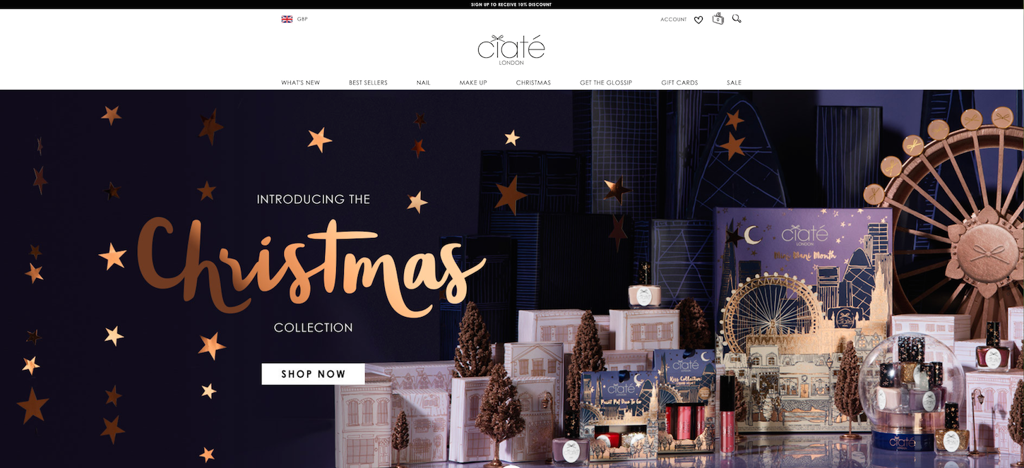 Christmas-themed ecommerce website: Ciaté London by Ego by Design