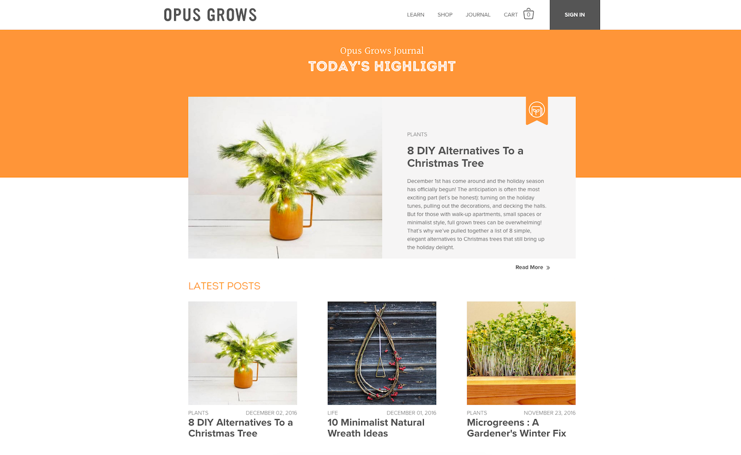 Christmas-themed ecommerce website: Opus Grows by Herman Scheer