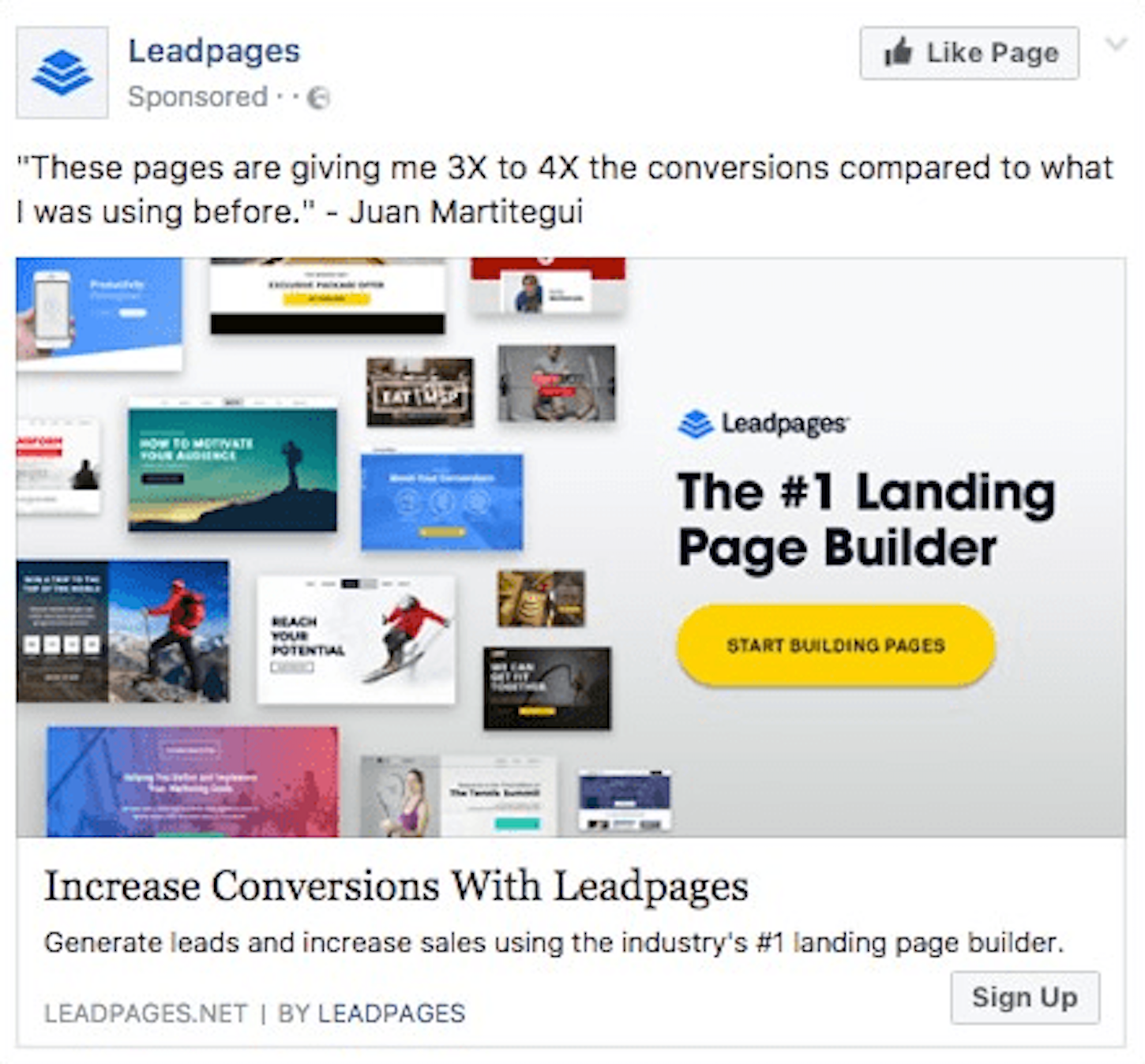 content marketing funnel: leadpages ad