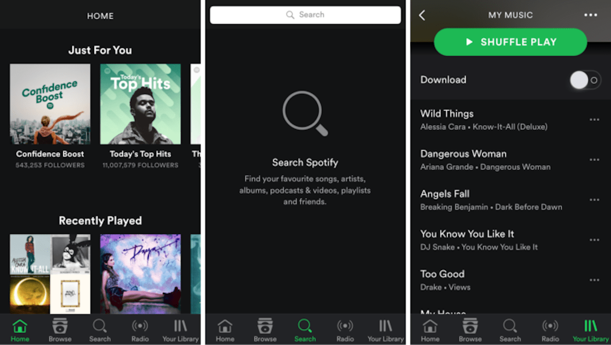 dark ui: spotify