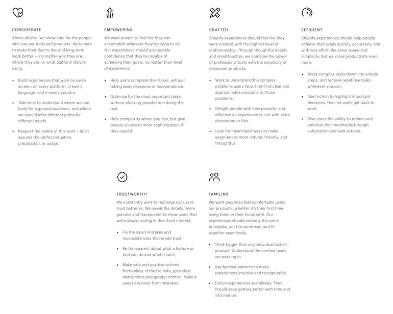 design principles: shopify experience values