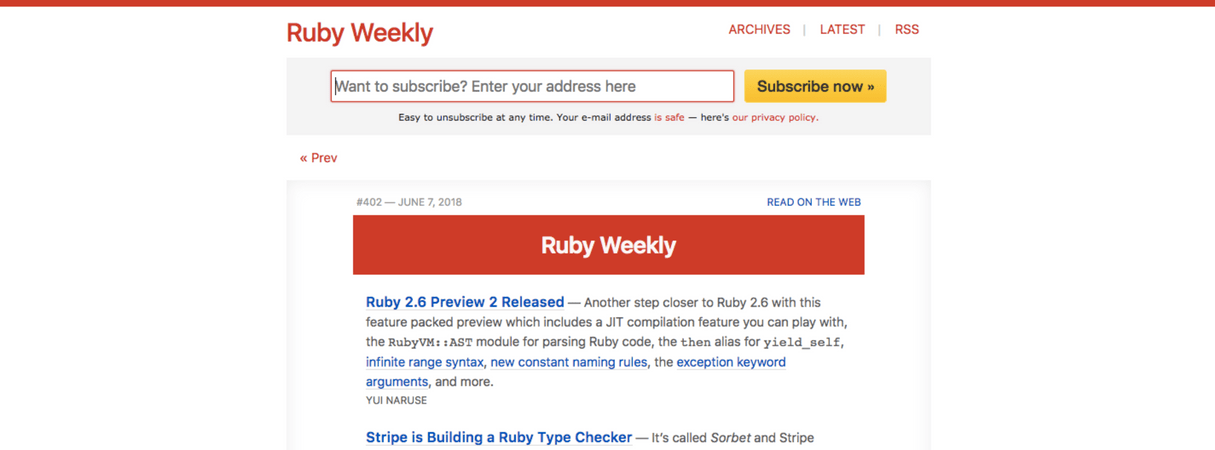 developer newsletter: ruby