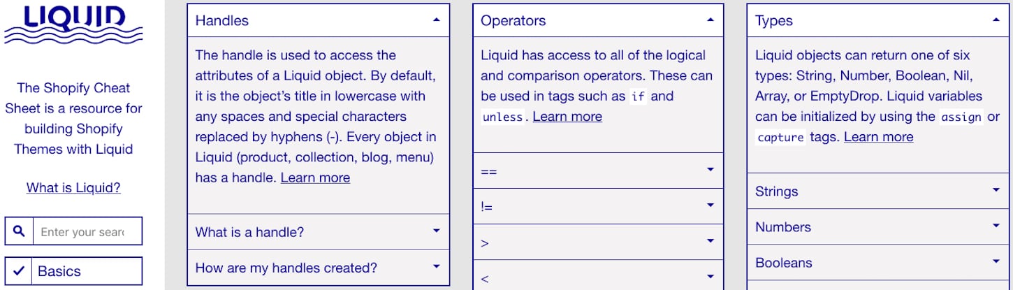 front end development tools: liquid cheat sheet