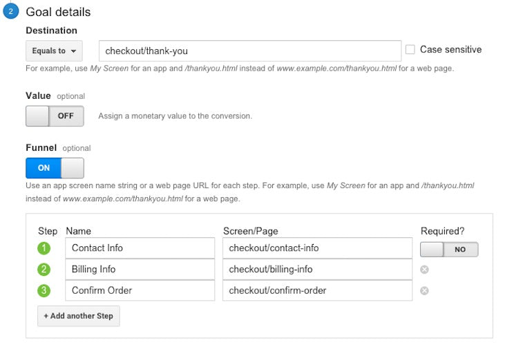 google analytics reporting: goal details