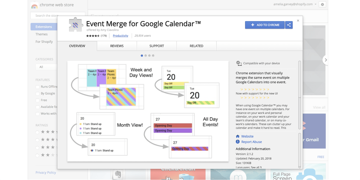 google calendar extension: event merge
