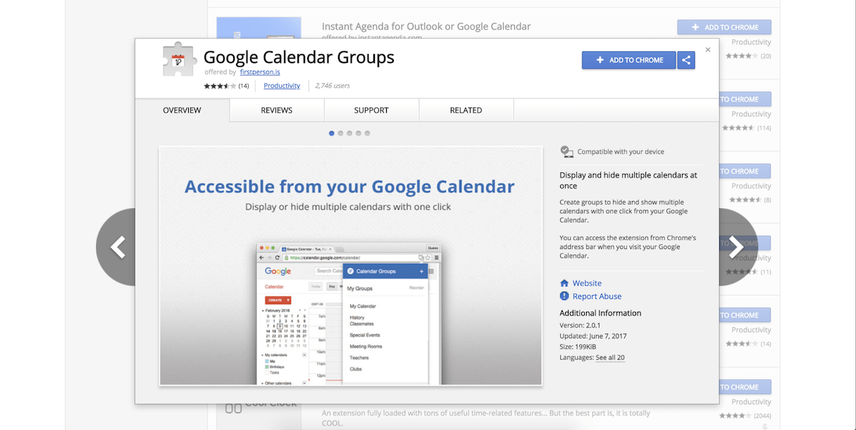 google calendar extension: google calendar groups