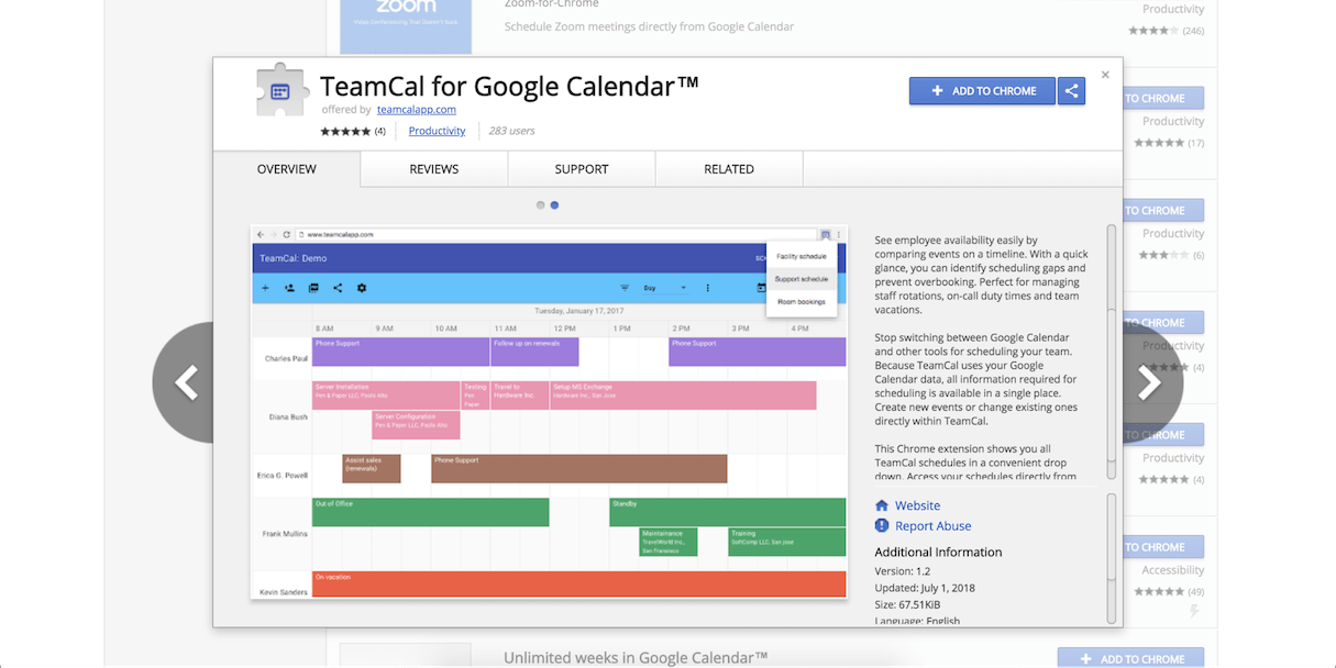 google calendar extension: teamcal