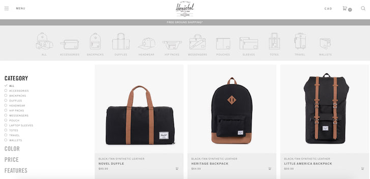 Desiging Ecommerce Site that Converts: Herschel Simple Navigation Menu