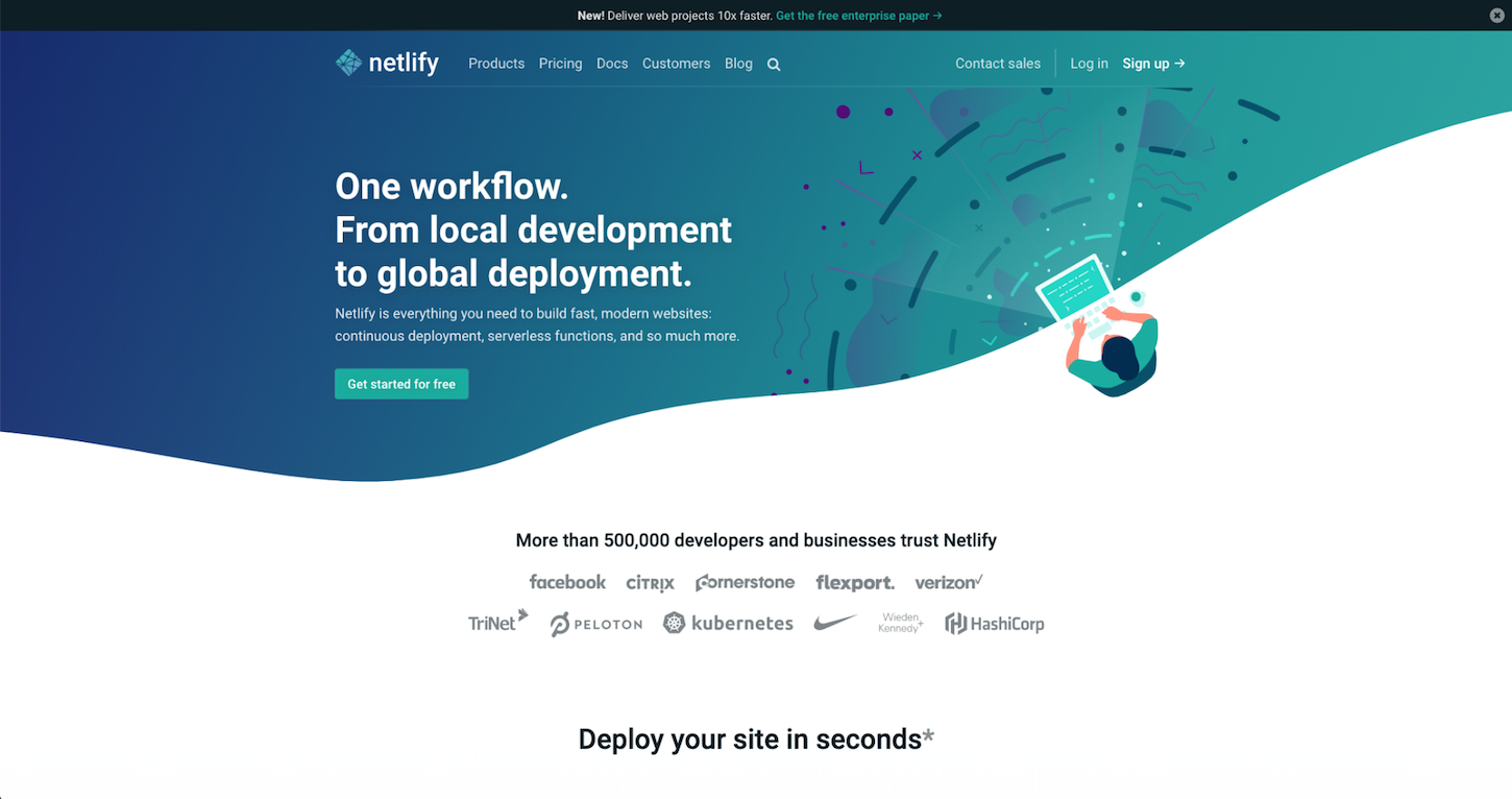 jamstack: netlify homepage