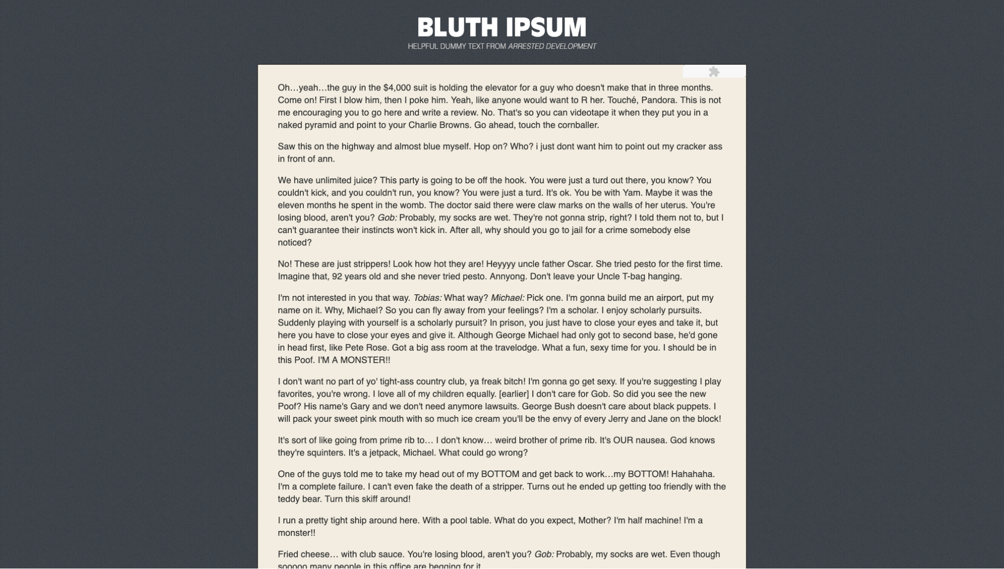 lorem ipsum generator: bluth