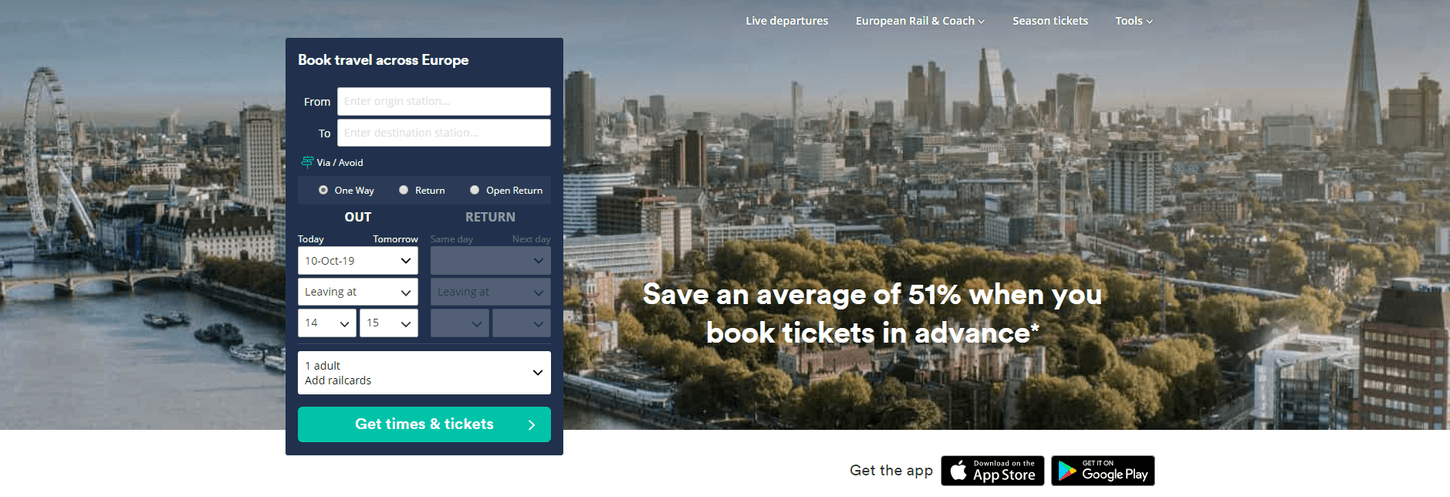 mobile first design: trainline desktop