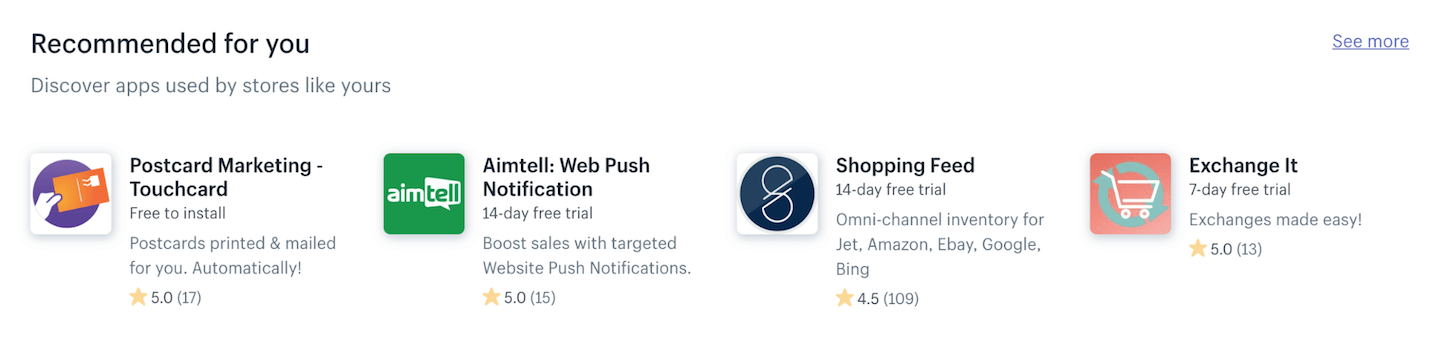 new shopify app store: recommendations