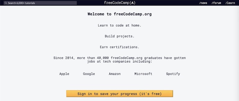 online learning resources: freeCodeCamp