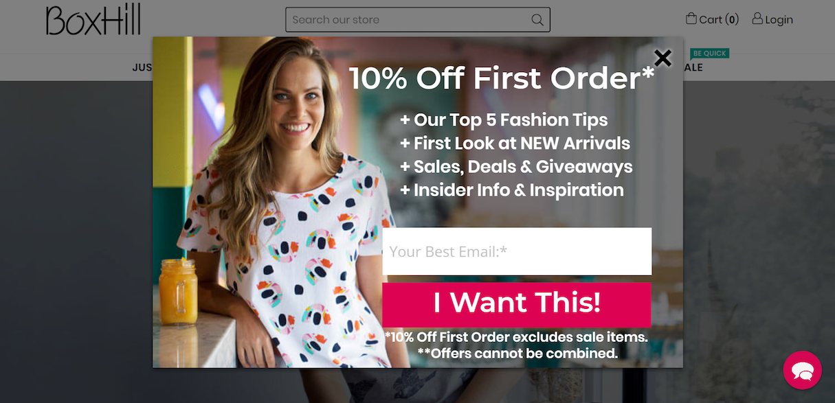 Popup discount example ecommerce