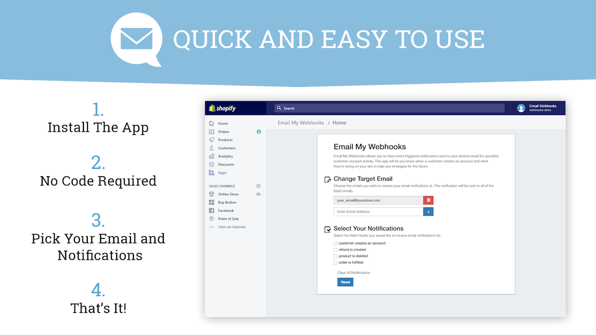 Shopify App Store: Example from Email My Webhooks