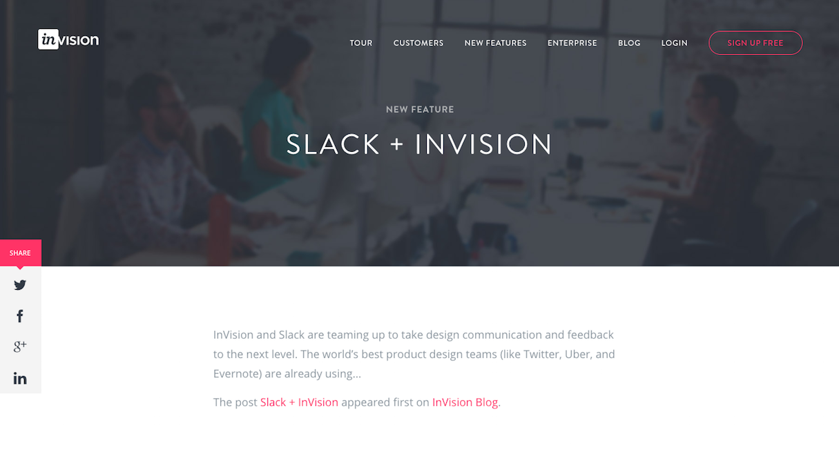 Slack integrations: Invision app