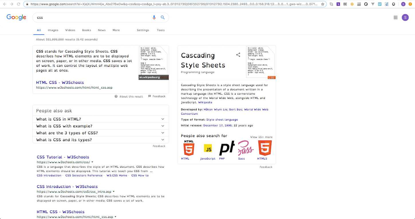 A screenshot of Google with a third-party stylesheet loaded in to aid reading.