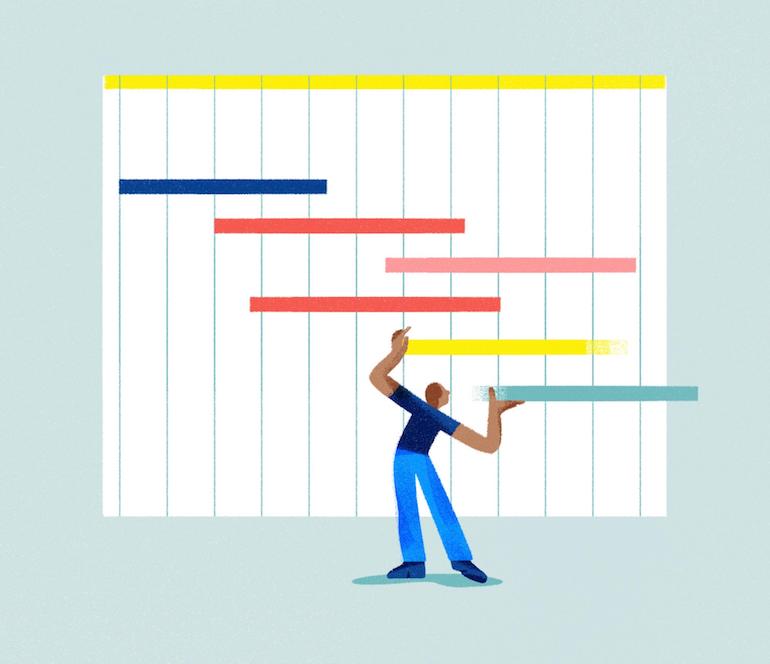 web design project management: part 1, caricature looking at timeline