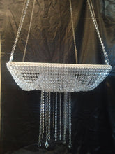 Load image into Gallery viewer, Suspended Swing cake stand, SQUARE, Glass Crystal chandelier,  drape stand with mirror top.
