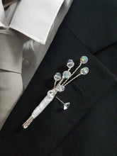 Load image into Gallery viewer, Groom Boutonniere, crystal wire buttonhole  Wedding Buttonhole Pin.  Wedding Boutonnière
