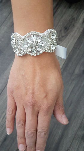 Wedding Cuff Bracelet Great Gatsby Vintage Glam Art Deco Crystal rhinestone  bridesmaid flower girl  small size-
