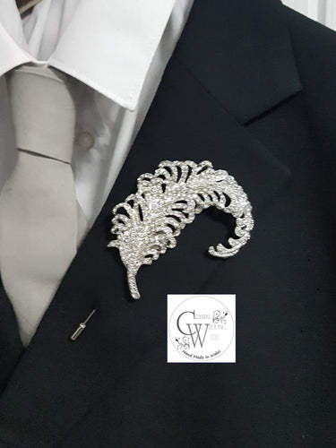 Groom Boutonniere Feather brooch, Alternative flower, Wedding Buttonhole Pin.  Wedding Boutonnière