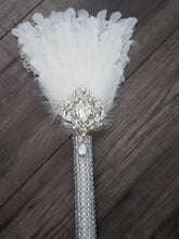 Load image into Gallery viewer, Bridesmaid Feather Fan bouquet, flower girl wand, Great Gatsby 1920&#39;s wedding - ANY COLOUR
