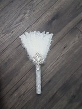 Load image into Gallery viewer, Bridesmaid Feather Fan bouquet, flower girl wand, Great Gatsby 1920&#39;s wedding - ANY COLOUR
