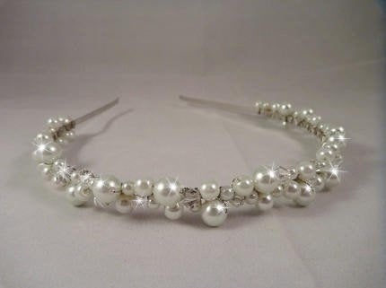 Pearl and crystal tiara hair band