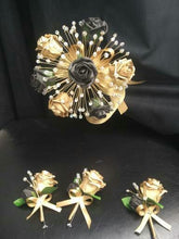 Load image into Gallery viewer, Black gold bouquet , Gatsby style,Rose &amp; crystalwire bouquet, artificial Wedding bridal flowers
