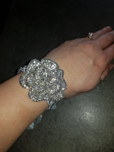 Load image into Gallery viewer, Wrist corsage ,Crystal Rose Wedding Cuff, bridesmaid Bracelet,  Rose gold
