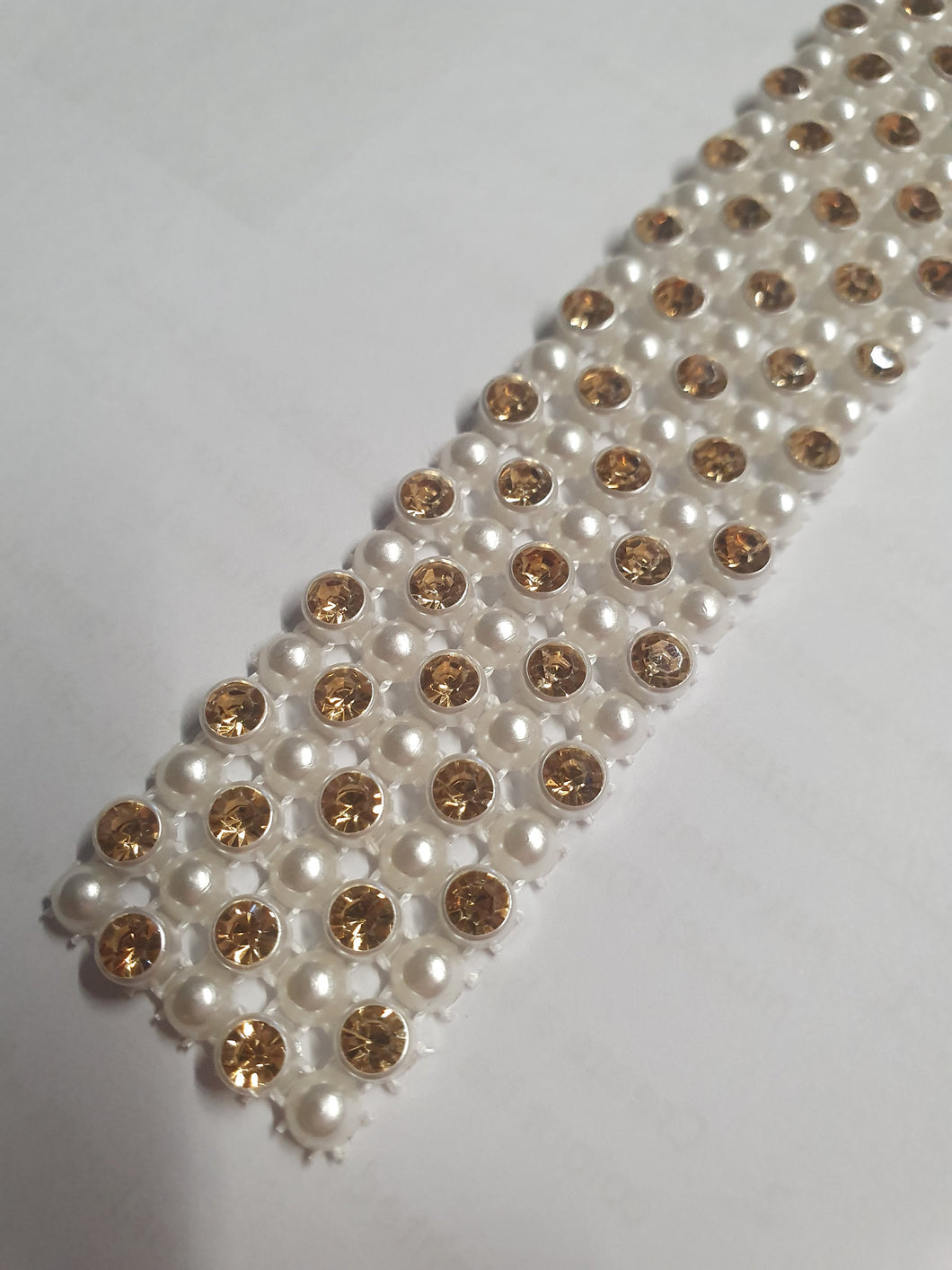 Gold Diamante & white pearl ribbon string style banding ,rhinestone wedding cake decoration 1 yard  - White and Gold