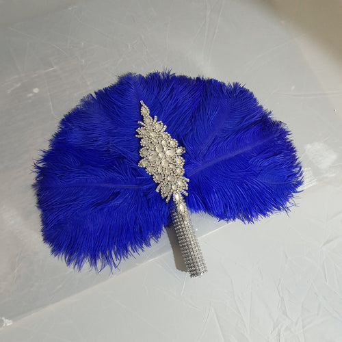 Royal blue  feather fan bouquet, Great Gatsby wedding style 1920's - any colour as custom made