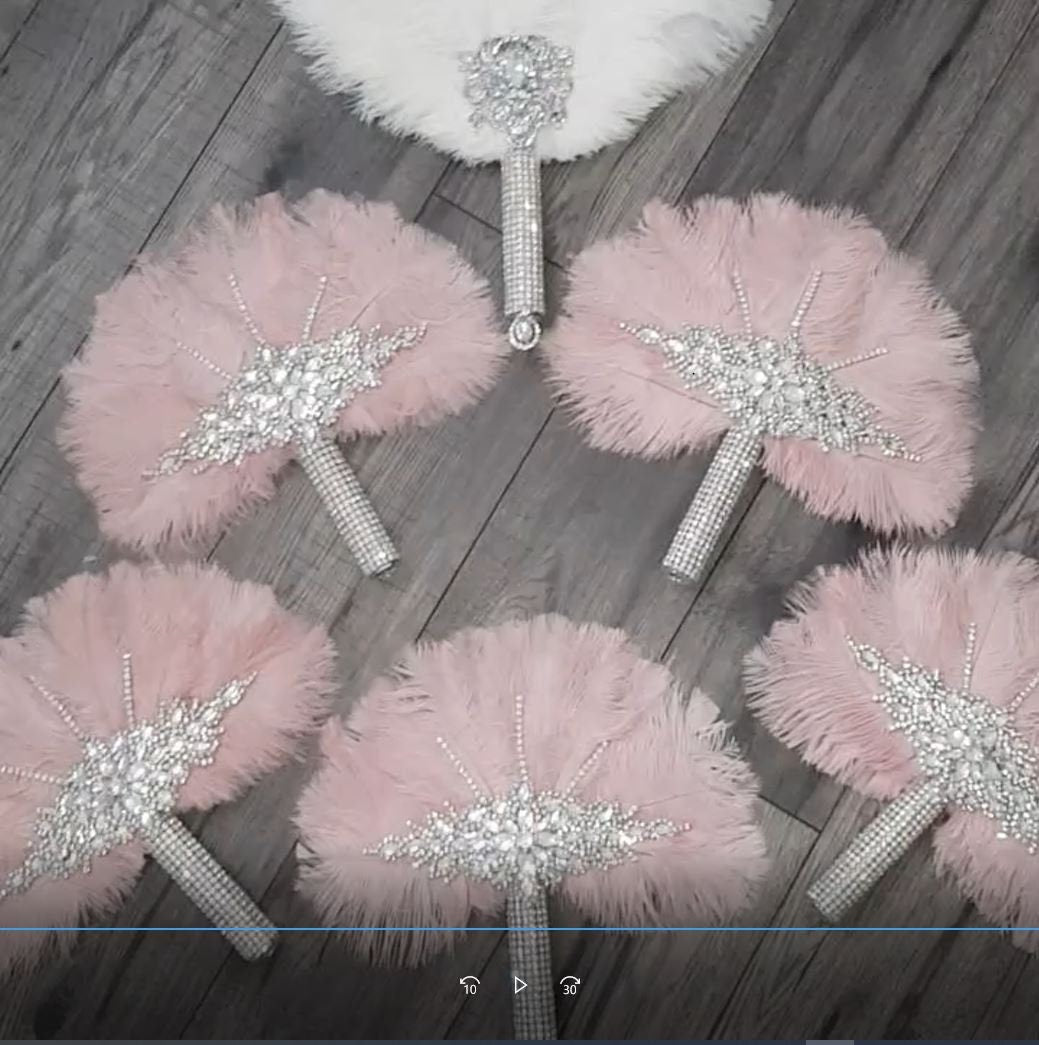 Set of 6 Feather Fan bouquets, Ostrich feathers,Great Gatsby wedding style 1920's - any colour as custom made