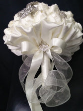 Load image into Gallery viewer, Crystal and pearl  brooch bouquet with pearl  &amp; rhinestone drape
