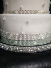 Load image into Gallery viewer, Glass crystal Diamante Rhinestone cake stand platform plate round or square all sizes
