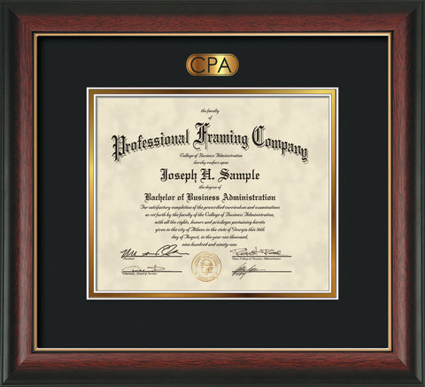 Gold CPA embossing onto document and certificate frame