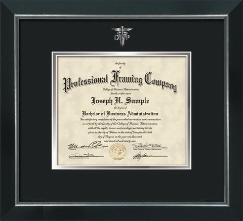 Gold DNP embossing for Doctor of Nursing Practice degree onto document, diploma or certificate frame