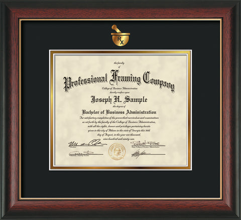 Pharmacy embossing onto certificate and document frame