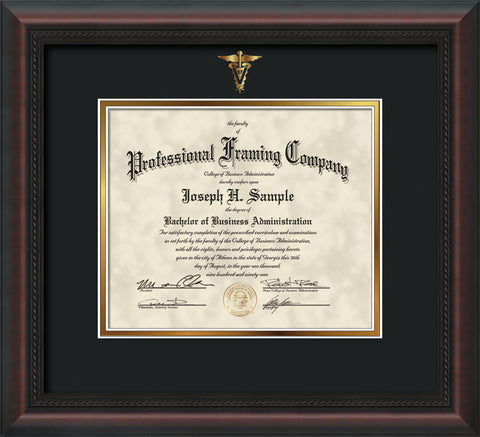 Gold Veterinary embossing for Vet degree onto document, diploma or certificate frame