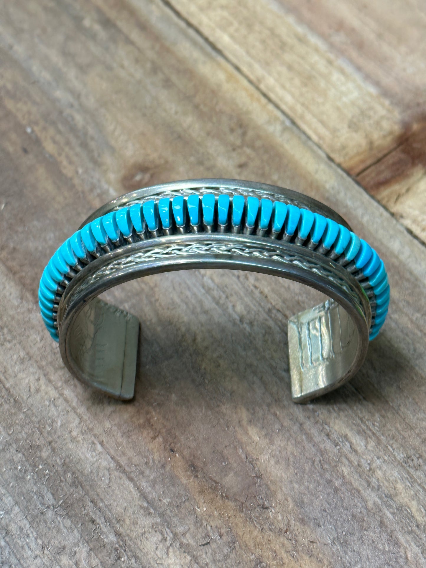 Vintage Turquoise Inlay Bracelet by Lloyd Tsalabutie