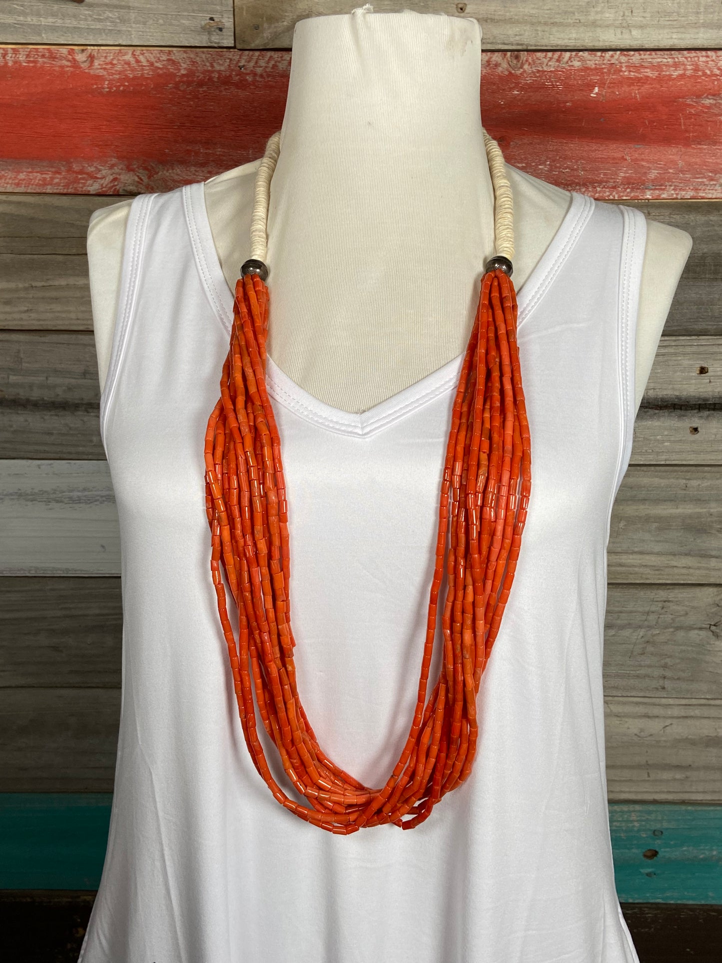 Beautiful Vintage Red Coral 12 Strand Necklace