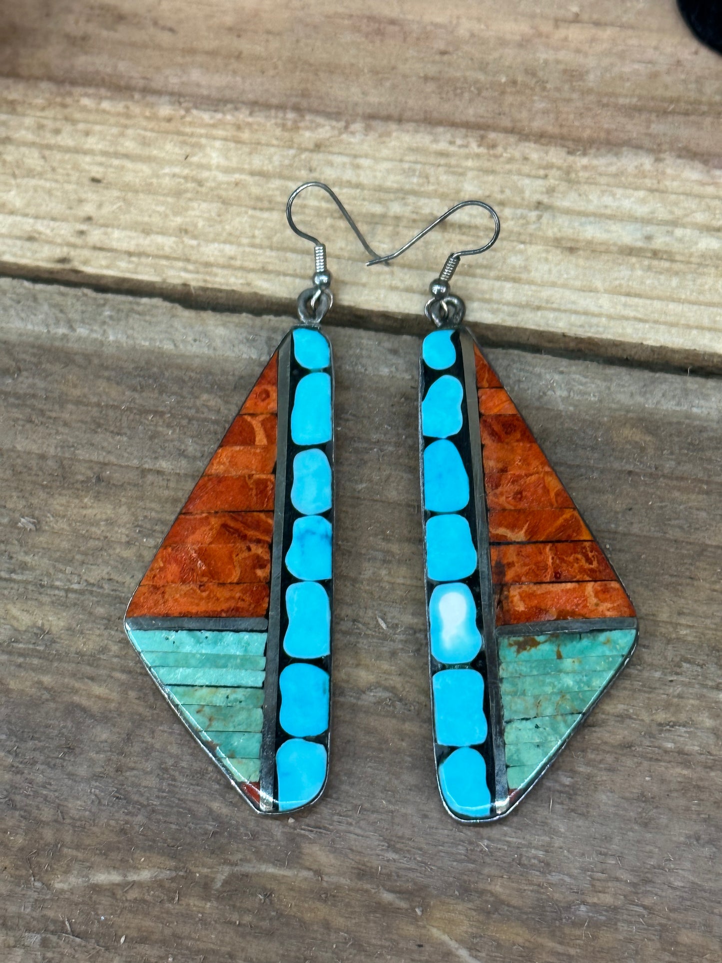 Vintage Reversible Turquoise Slab Earrings
