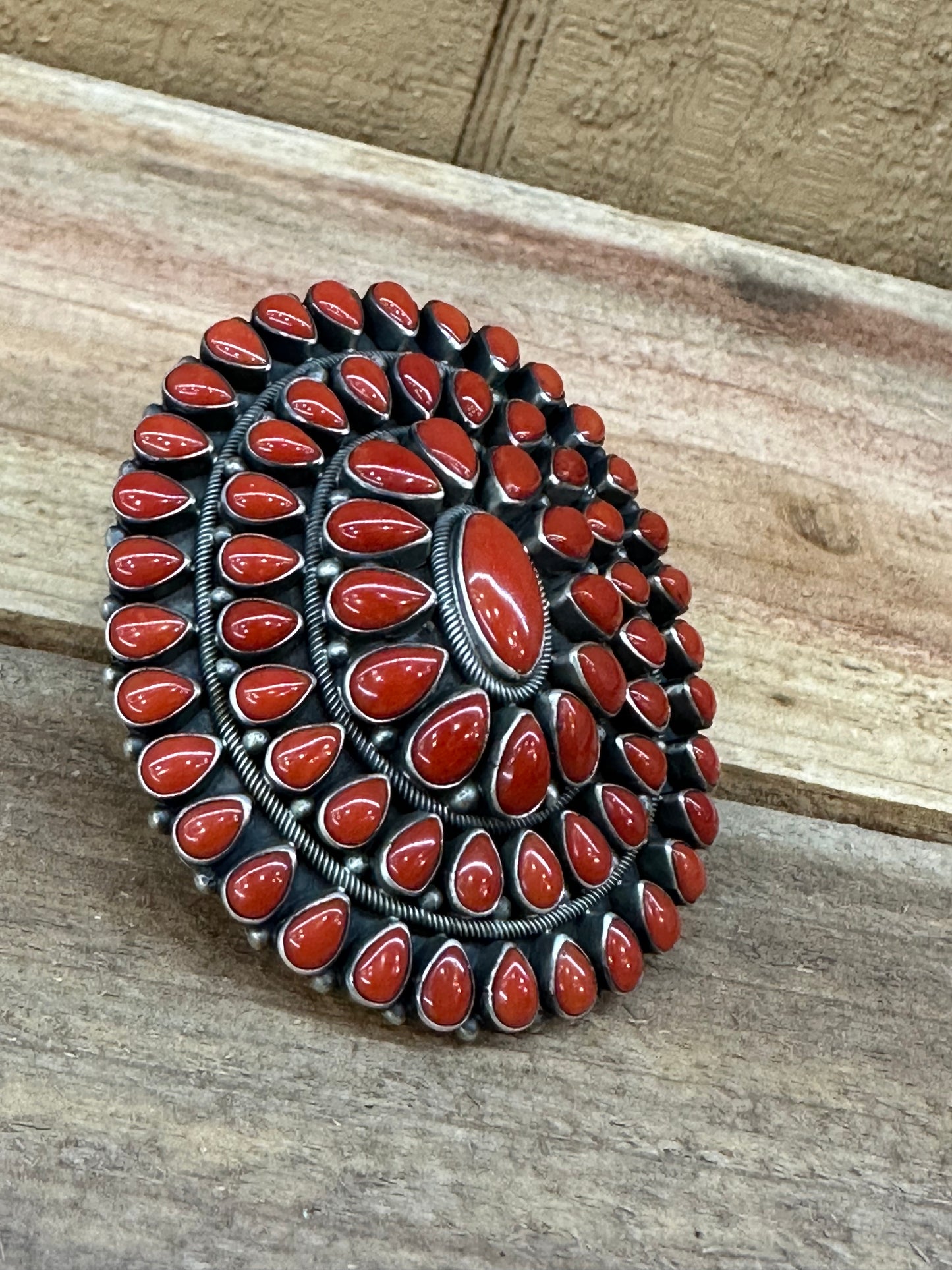 Vintage Red Coral Cluster Ring by Paul Livingston