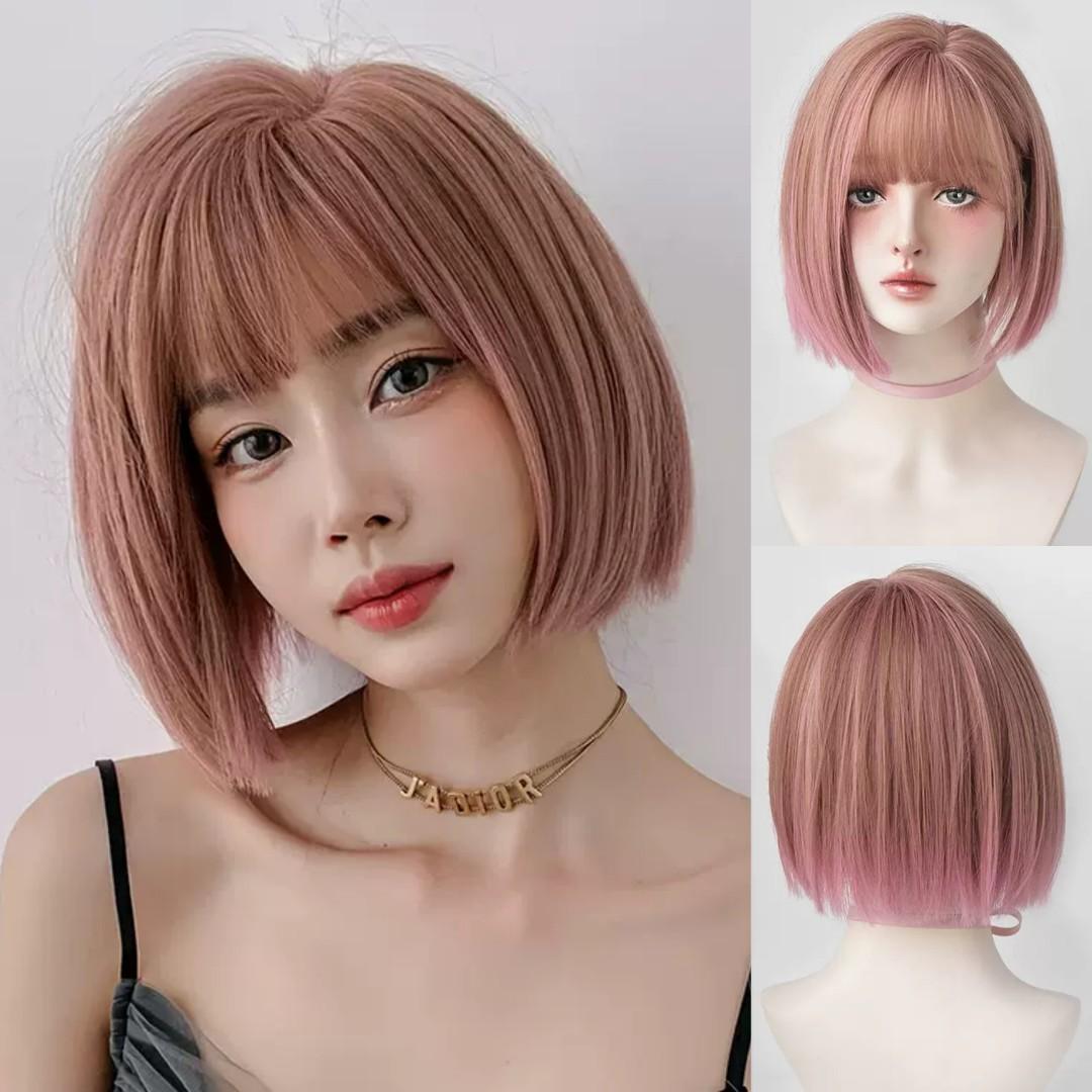 INSTOCK Korean Strawberry Pink Gradient Short Bob Airy Bangs Wig [Adju –  Loveth Heartz