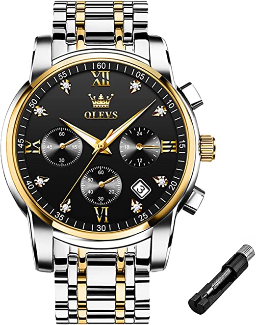 Analog Quartz Business Stainless Steel Waterproof Luminous Watches Luxury Casual Classic Glamour Big Diamond Dial Date Multi-Function Chronograph Watches for Man OLEVS Male Wrist Watches 